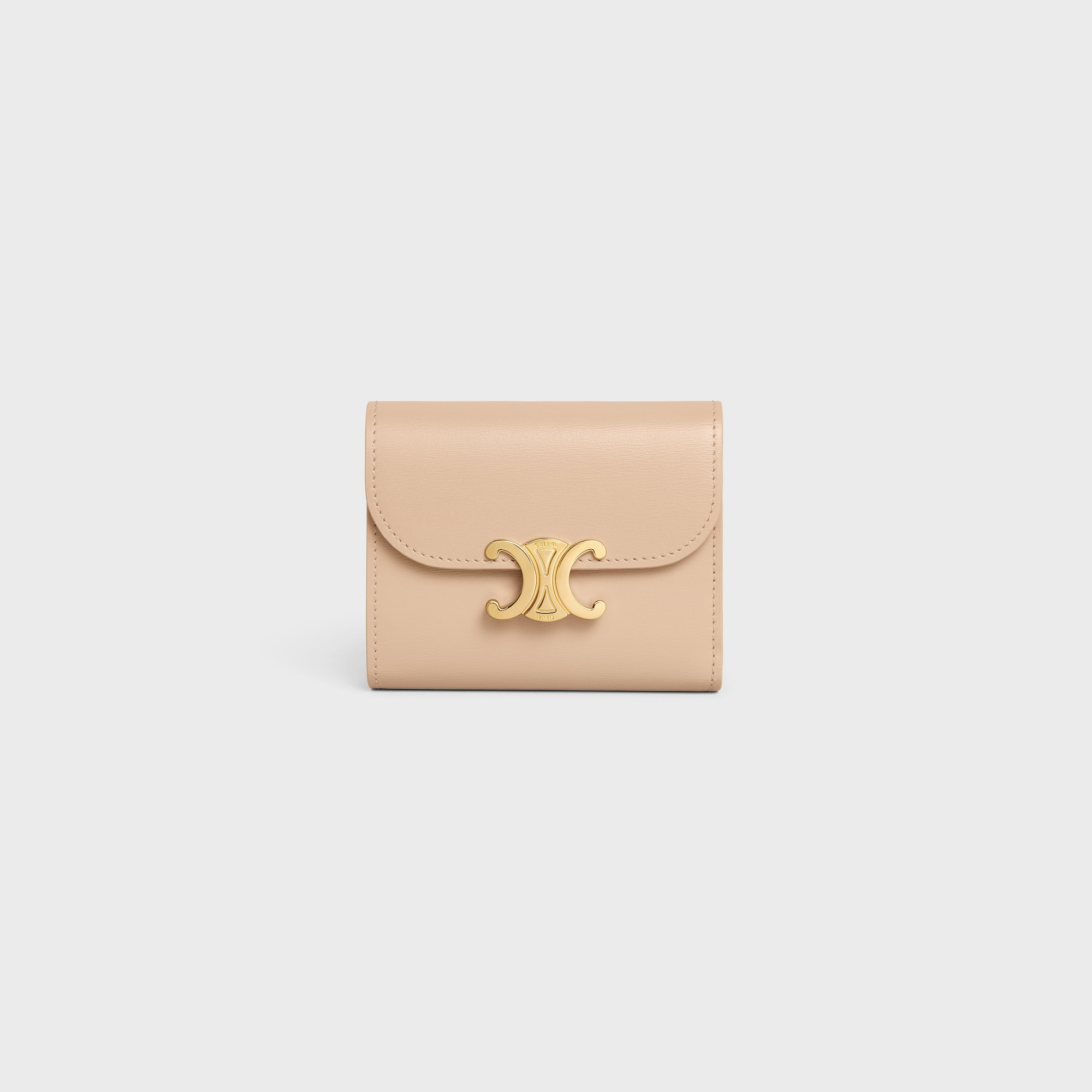 SMALL FLAP WALLER TRIOMPHE IN SHINY CALFSKIN OAT BEIGE - Image 1